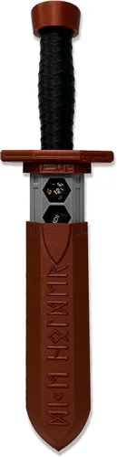 MunnyGrubbers - Soporte para dados de daga de espada - (Juego de 7 dados D20 aleatorios incluidos) - Almacenamiento de dados poliédricos Cobre