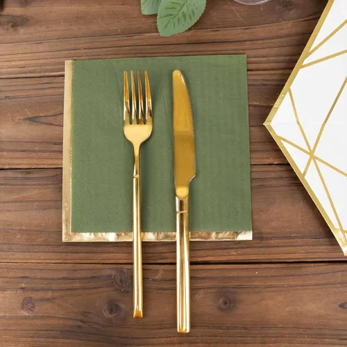 Miniatura 8 de Efavormart 50 Pack Servilletas de papel para fiestas de 2 capas suaves verde oliva con borde dorado de oro, servilletas para cenas, cócteles