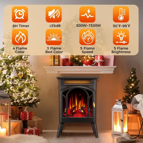 Miniatura 2 de Estufa de chimenea eléctrica, 1500W, calentamiento rápido, calentador de chimenea infrarrojo X con control remoto, temporizador de 8H, estufa