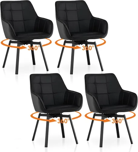 Miniatura 16 de TUKAILAi Juego de 2 sillas de comedor giratorias, sillas de comedor de piel sintética con brazos y patas de metal, sillas de cocina giratorias