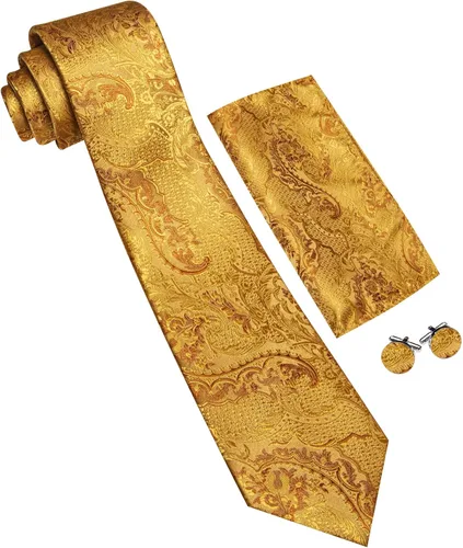 Miniatura 43 de Barry.Wang - Juego de corbata de seda para hombre, diseño de cachemira, pañuelo y gemelos de bolsillo