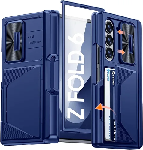 Miniatura 10 de Funda para Samsung Galaxy Z Fold 7 con tarjetero con bloqueo RFID, cubierta de lente deslizante integrada y protección de bisagra y protector