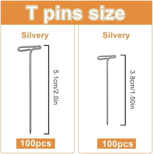 Miniatura 2 de Alfileres en T, 200 pines de costura en forma de T para pelucas y manualidades, kit de pasadores de acero inoxidable con caja transparente