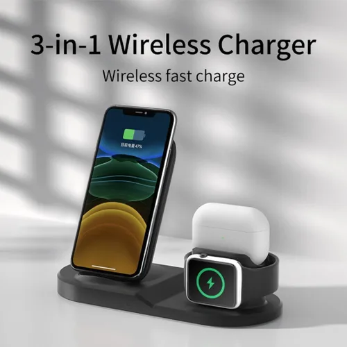 Miniatura 3 de Estación de carga 3 en 1, cargador inalámbrico de 15 W para iPhone 17/16/8-15, Galaxy S6-S25, Apple Watch (solo Gen 1-8), para Lightning Air. Pods