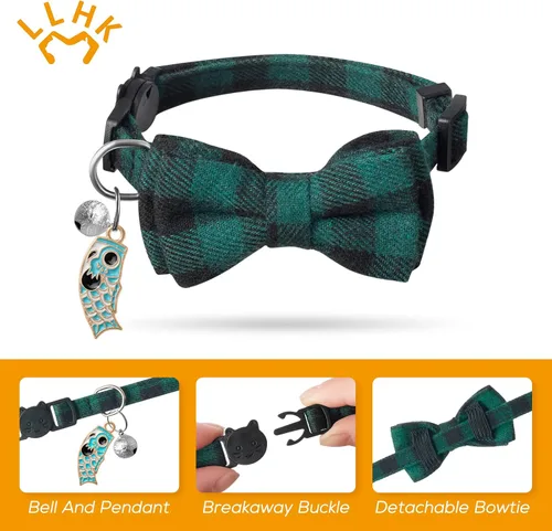 Miniatura 3 de LLHK Paquete de 4 collares de gato pequeños con pajarita y campana, collar personalizado para gatito para niñas y niños, ajustable de 7 a 12