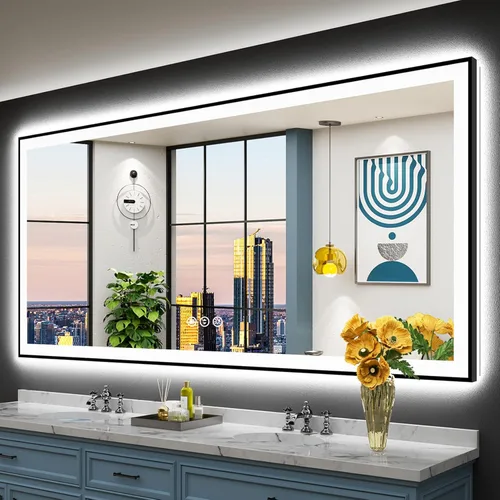 Miniatura 56 de 30x36 Espejo de baño LED con luces, retroiluminado y luz frontal, espejo de tocador iluminado antivaho para pared de baño, 3 colores, regulable