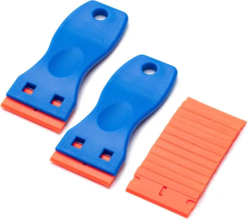 2 raspadores de cuchilla de plástico y 12 cuchillas, herramienta para quitar etiquetas y calcomanías, raspador de cuchilla de plástico sin rayones,