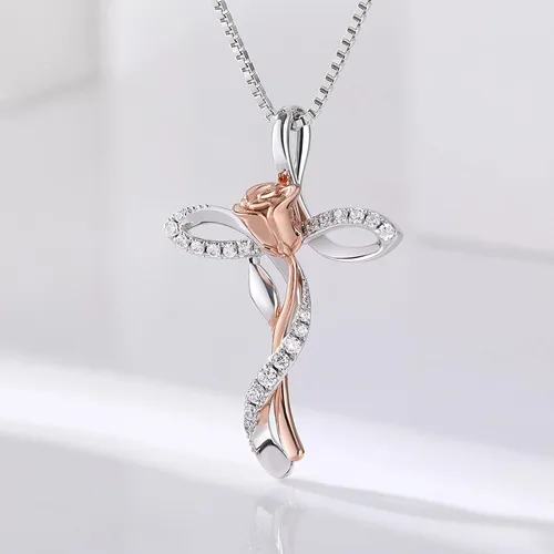 Miniatura 6 de ZDaoBen Star Cross Necklace Angel Wing Infinity Cross Pendant 925 Sterling Silver CZ Diamond Cross Necklace Women Birthstone Cubic Zirconia Cross