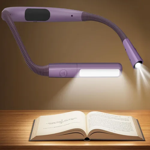 Miniatura 9 de Glocusent Luz de cuello flexible, 100 horas de luz recargable de larga duración, 5 colores y luz de lectura con atenuación continua, luces de libro