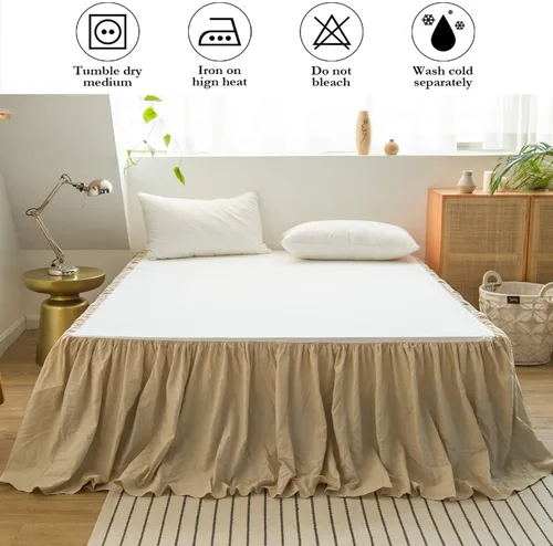 Miniatura 5 de BISELINA - Falda de cama de lino francés con volantes plisados de 22 pulgadas, caída a medida, mezcla natural de lino y algodón, funda para cama
