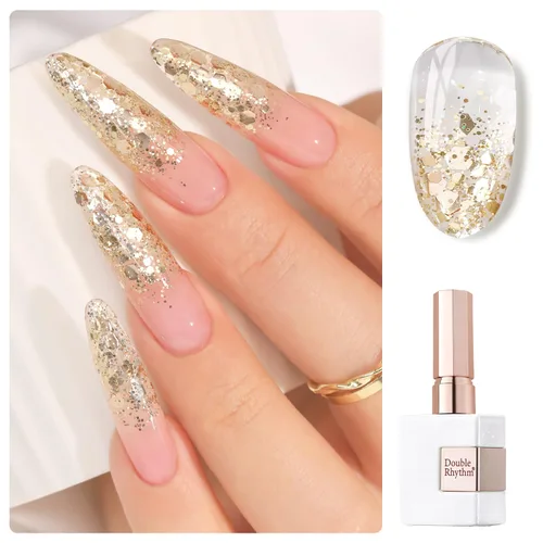 Miniatura 42 de Double Rhythm Esmalte de gel con purpurina de nieve de 0.5 fl oz, color holográfico reflectante para arte de uñas, salón de manicura y bricolaje