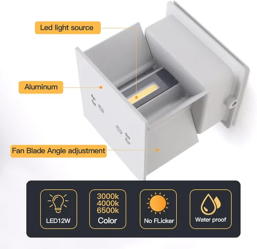 Miniatura 5 de Mille Lucciole Paquete de 2 lámparas de pared para exteriores de 12 W, para exteriores e interiores, apliques de pared LED blancos modernos, IP65