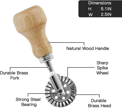 Miniatura 3 de Cortador de sellos de ravioli con juego de ruedas de rodillo, molde con mango de madera y borde estriado, accesorio de cocina para prensa de pasta