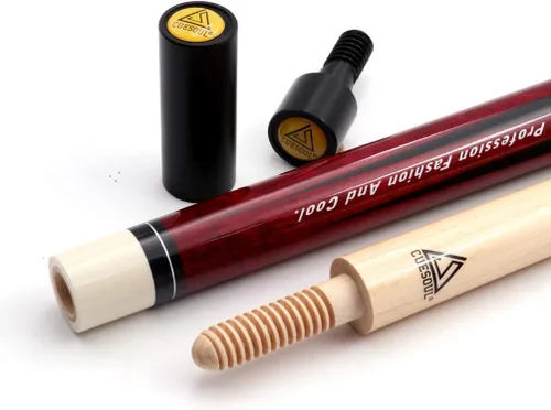 Miniatura 5 de Taco de billar Carom de 3 cojines, color rojo, 56 pulgadas, peso 18 onzas, sistema de juntas de madera