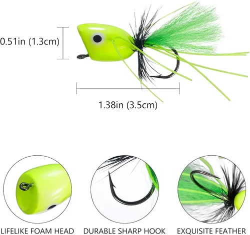 Miniatura 3 de BASSDASH Moscas Popper para pesca con mosca, lubina, perca, señuelos de pesca