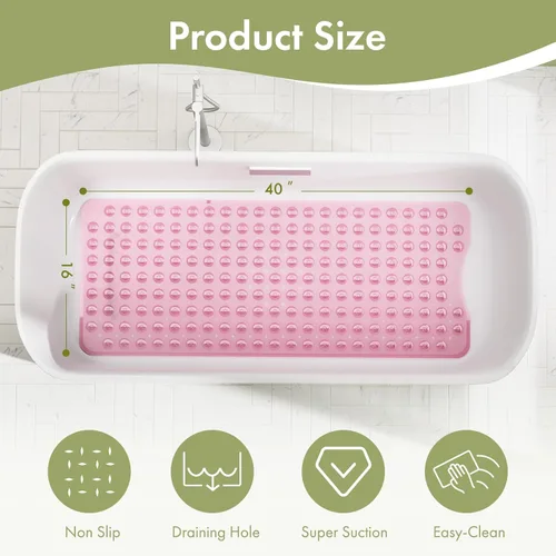 Miniatura 4 de AmazerBath Tapete de ducha antideslizante de 40 x 16 pulgadas, tapete de ducha con ventosas y agujeros de drenaje, tapete de baño antideslizante