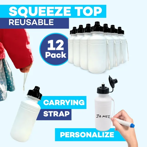 Miniatura 8 de 4E's Novelty Botellas de agua deportivas a granel (paquete de 12) de 18 onzas, botella de agua de plástico reutilizable para niños, sin BPA, regalos