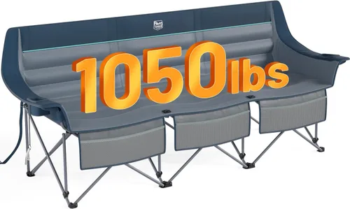 TIMBER RIDGE Silla de Campamento Acolchada para 3 Personas con Portavasos y Bolsillos, Sillas de Campamento Plegables Loveseat para Exteriores,