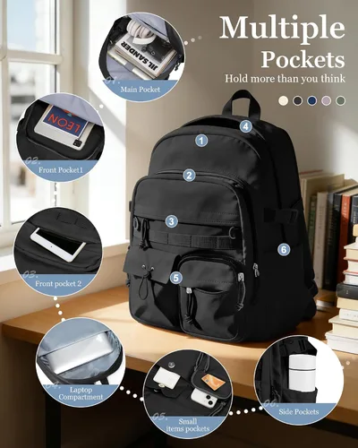 Miniatura 3 de weradar Mochila Escolar Para Mujeres y Hombres, Mochila Universitaria Estética, Bolsa Ligera de Escuela Secundaria Mochila, a1-Negro, Grande