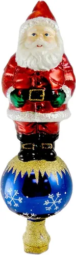 Old World Christmas Adorno de cristal soplado con parte superior del árbol de Papá Noel para árbol de Navidad, decoración navideña hecha a mano,
