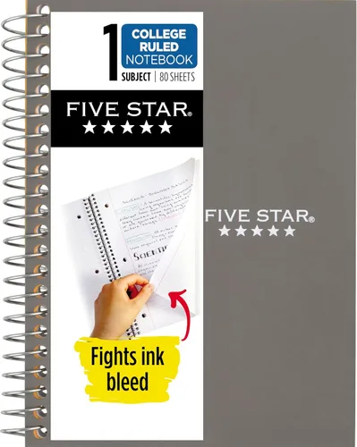Miniatura 11 de Five Star - Cuaderno de espiral, 1 materia, papel con líneas universitarias, tamaño personal, 4-3/8" x 7", 80 hojas, combate el sangrado de tinta
