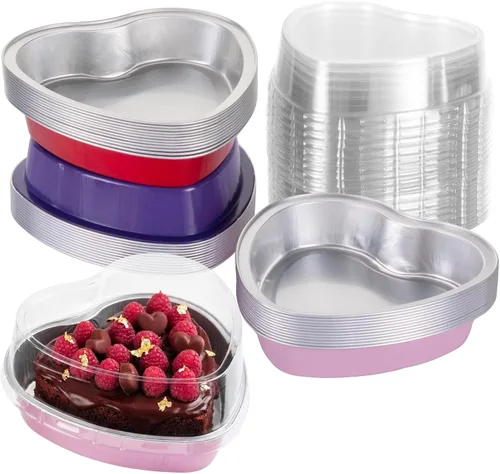 Miniatura 13 de Juego de 15 moldes para pasteles en forma de corazón con tapas, mini recipientes desechables de papel de aluminio para cupcakes de 22.7 onzas