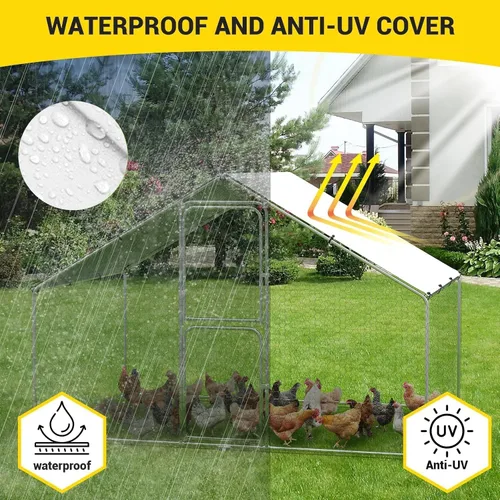 Miniatura 4 de Gallinero de metal grande, jaula para aves de corral, casa de corral de pollo con cubierta impermeable y anti-ultravioleta, con puertas con doble