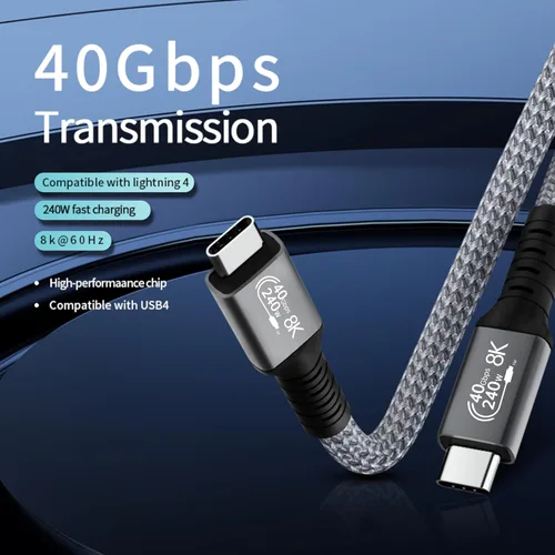 Miniatura 3 de LanSenSu Cable USB4 de 240 W, 2.6 pies, transmisión de datos de 40 GBps, carga súper rápida PD de 240 W (48V5A), extensión HD de 8K a 60 Hz