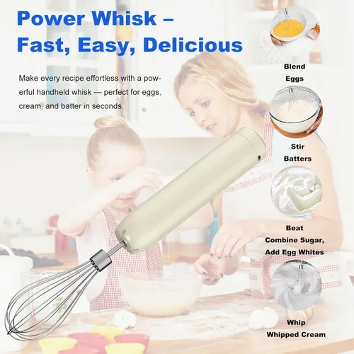 Miniatura 4 de Mezclador de mano inalámbrico MixgoII, batidor eléctrico de mano y espumador de leche, mini mezcladores de mano, batidora de mano recargable y Beige