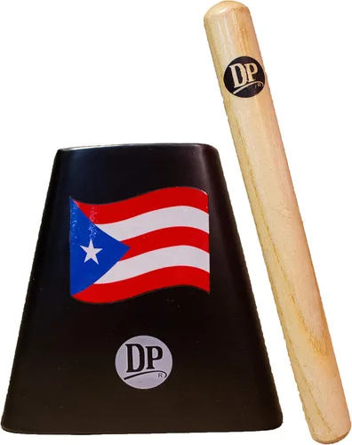 DP Music Bandera de Puerto Rico Campana de Vaca Metálica de 5 Pulgadas Fabricante de Ruido con Batidor - Cencerro para Deportes, Juegos de Fútbol,