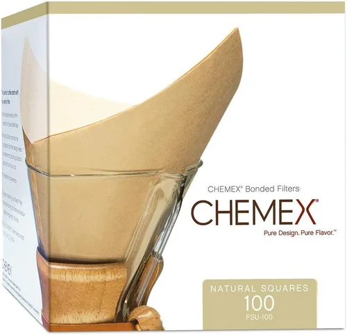 Miniatura 2 de Chemex FSU-100 Filtros de café plegados en forma cuadrada, naturales. Paquete de 100 unidades., Marrón