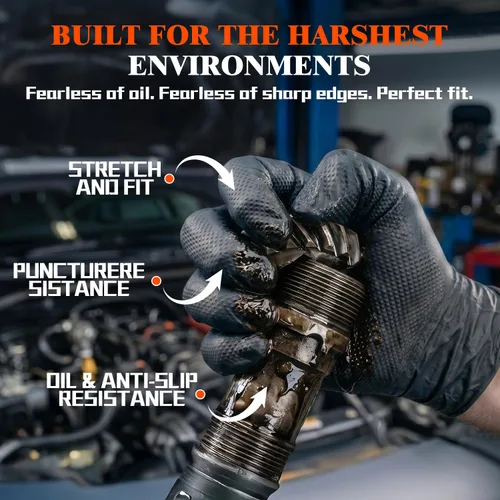 Miniatura 5 de ANBOSON Guantes de nitrilo desechables de 10 mil de goma negra resistente a los productos químicos, guantes de mecánico resistentes, sin látex