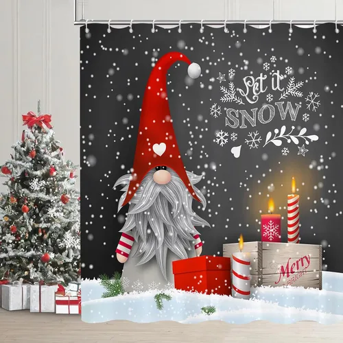 Miniatura 2 de Cortinas de ducha de gnomo para baño, bonita cortina de ducha de tela de gnomo de Navidad con ganchos incluidos, 66 x 72 pulgadas A1