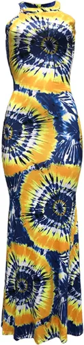 Miniatura 2 de Vestido largo halter de las mujeres, vestido de una sola pieza sin mangas con estampado teñido