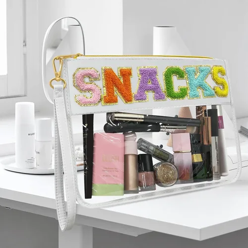 Miniatura 7 de Bolsa de viaje transparente con cremallera de chenilla, bolsa de maquillaje de nailon, bolsa de maquillaje de preparación, bolsa de aseo Bocadillos