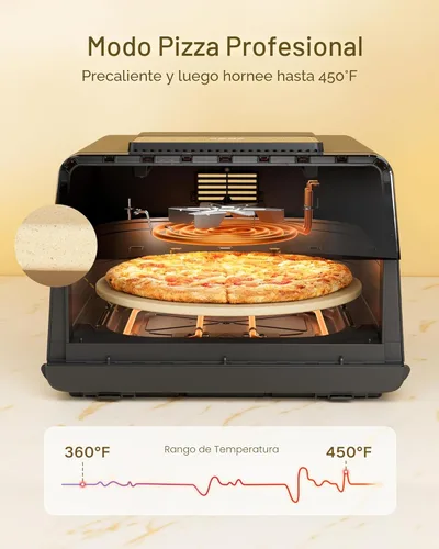 Miniatura 3 de Behome Horno de pizza para interiores y freidora de aire, tamaño familiar de 6.5 cuartos de galón con piedra para pizza, 9 preajustes de cocción