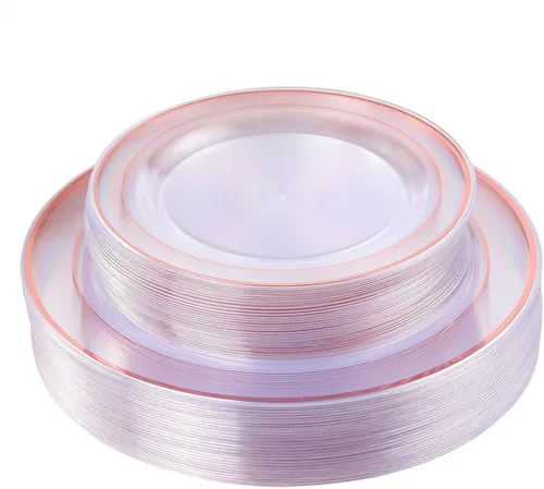 Miniatura 13 de 102 platos desechables de plástico de color café dorado con diseño de encaje, sin bisfenol A, lo que incluye: 51 platos llanos de 10.25 pulgadas