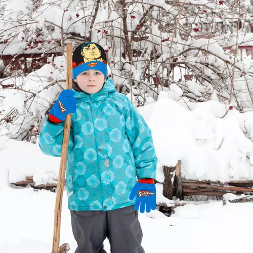 Miniatura 4 de DC Comics Sombrero de invierno para niños pequeños, conjunto de sombrero y guantes de Batman para niños, sombrero de invierno para niños con guantes
