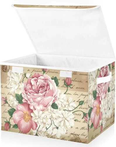 Miniatura 10 de SUABO Contenedor de almacenamiento vintage de girasol y mariposa con tapa, cajas de almacenamiento grandes de tela Oxford, plegables para el hogar