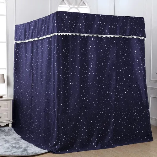 Miniatura 16 de Obokidly Elegante cortina opaca de estrella negra con borde de bola blanca de 4 postes en las esquinas, decoración de dormitorio para adultos