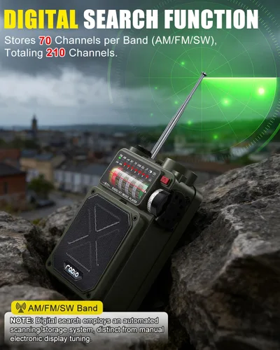 Miniatura 8 de Emgykit R11 Radio de emergencia de manivela - 4000 mAh/14800 mWh NOAA/SW/AM/FM, carga solar/manual/USB, receptor Bluetooth/USB/reproducción TF