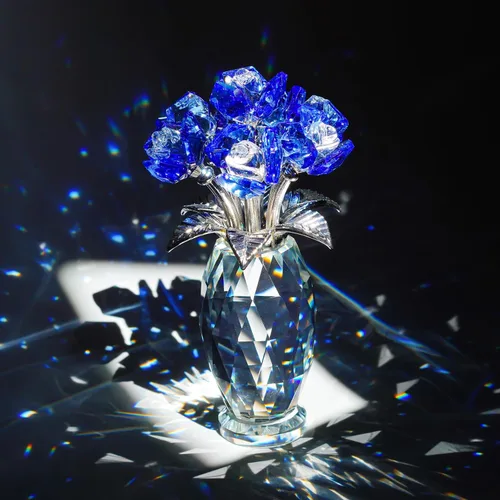 Miniatura 3 de H&D HYALINE & DORA Peso de papel de rosa de cristal azul, regalos de flores de vidrio para mujeres, niñas, esposas, ramo de flores de cristal Azul 2