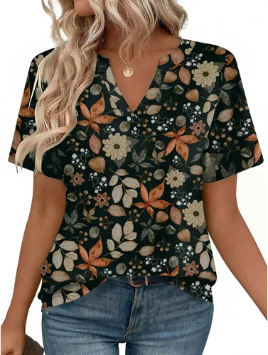 Miniatura 23 de Zeagoo Camisetas de manga corta con cuello en V para mujer, bonitas, elegantes, casuales, para negocios, trabajo, blusa