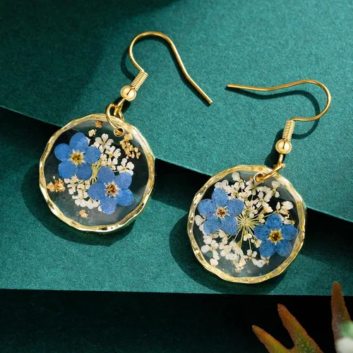 Miniatura 4 de Aretes de flores prensadas reales para mujer, hechos a mano, diseño bohemio, elegante, joyería floral única, regalo lindo y pensado para Navidad