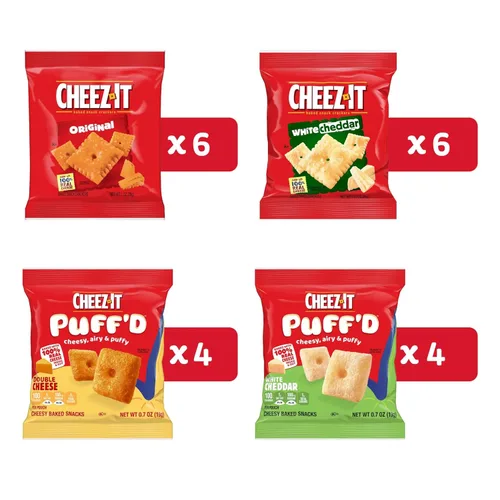 Miniatura 4 de Cheez-It - Galletas de queso horneadas, galletas saladas para merienda, paquete de variedad para oficina y niños, caja de 17.72 onzas (20 sobres)