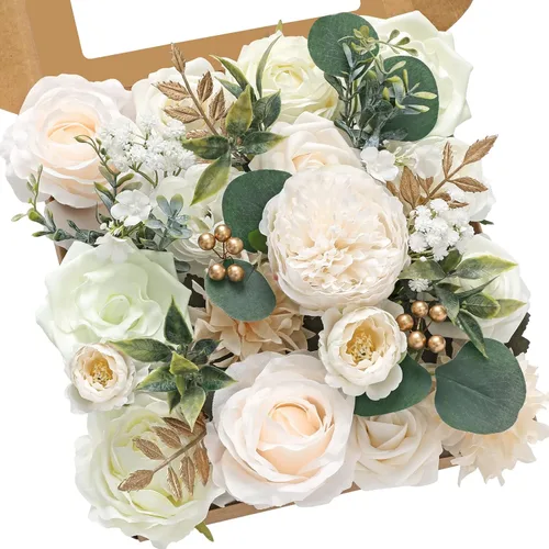 Miniatura 16 de Serwalin Flores artificiales, flores rosadas, flores de seda falsas, flores de pastel de boda, flores para ramos de boda, centros de mesa, Un rosa