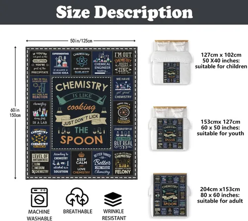 Miniatura 6 de Regalos de química, Navidad, graduación, regalo de cumpleaños para profesores de química, estudiantes, amantes, manta de química/ciencia, 60 x 50