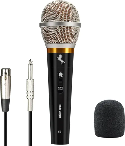 Marengo Micrófono Dinámico de Mano para Canto de Karaoke, Micrófono XLR Alámbrico con Interruptor de Encendido y Apagado y Cable XLR Desmontable de