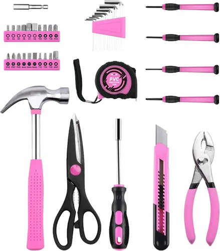 Miniatura 2 de DOWELL Juego de herramientas para el hogar de 40 piezas rosa, kit de herramientas manuales generales para el hogar con estuche de almacenamiento
