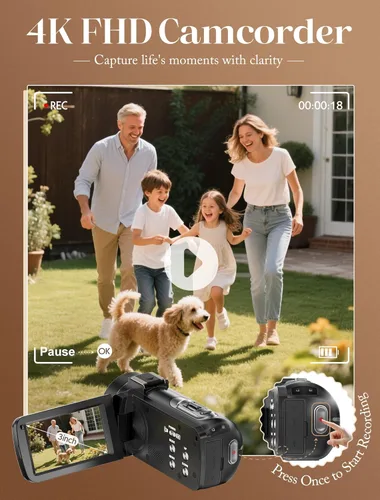 Miniatura 2 de ZYDIIE Videocámara 4K UHD 64MP Vlogging Cámara para YouTube 18x Zoom digital 3 pulgadas, rotación de 270°, pantalla táctil IPS videocámara